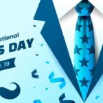 create a image is international men's day with logo newsgrover.com and today date stamp