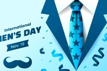 create a image is international men's day with logo newsgrover.com and today date stamp