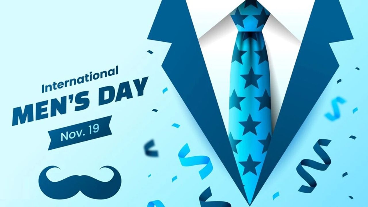 create a image is international men's day with logo newsgrover.com and today date stamp