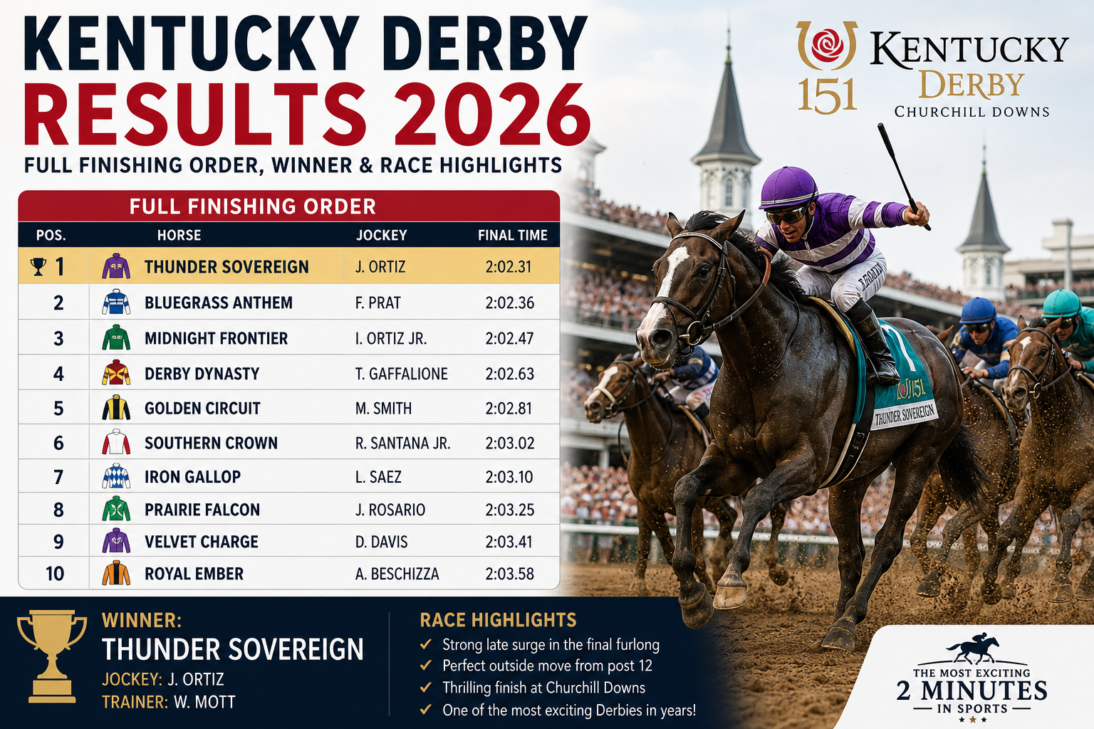Kentucky Derby Results 2026: Full Finishing Order, Winner, and Race Highlights